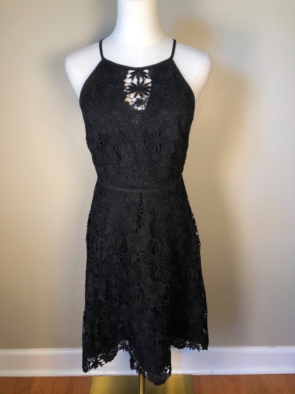 WHBH Black Halter Witchy Whimsigoth Lace Overlay Mini Dress Size 0